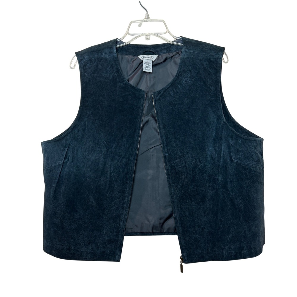 Stonebridge Suede Leather Vest Womens XL Black Minimalist Neutral Dark Academia